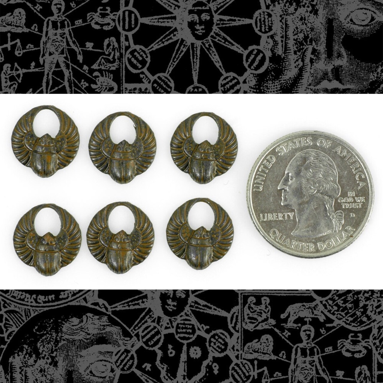 Chocolate Brown Plated Brass Mini Scarab Charms - Set of Six - RB-C32